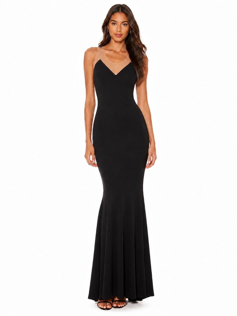NORMA KAMALI Mesh Fishtail Mermaid Racerback Long Maxi Dress Gown